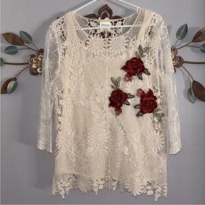 Bedford Fair Womens Ivory Crochet Cami Lined Blouse Size Medium